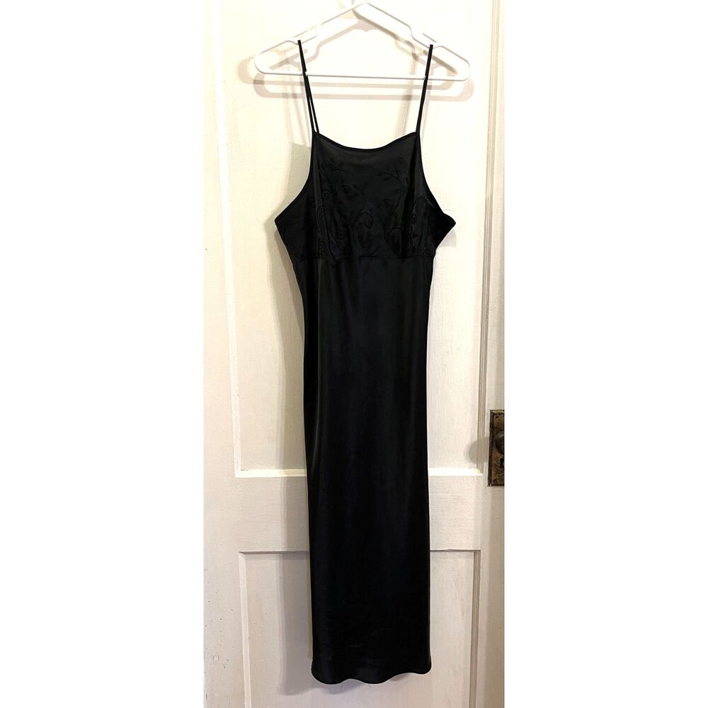 Vintage Black Y2K 90s Beaded Slip Midi Dress Women's Size XS - Picture 2 of 8